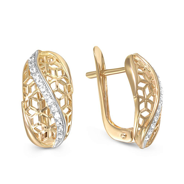 Серьги из жёлтого золота с 26 фианитами