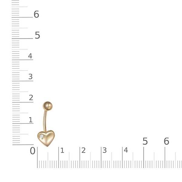 Пирсинг Сердце из жёлтого золота с фианитом