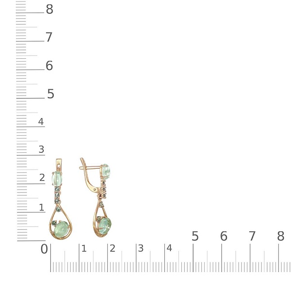 Серьги из жёлтого золота с 4 празиолитами и 10 шпинелями