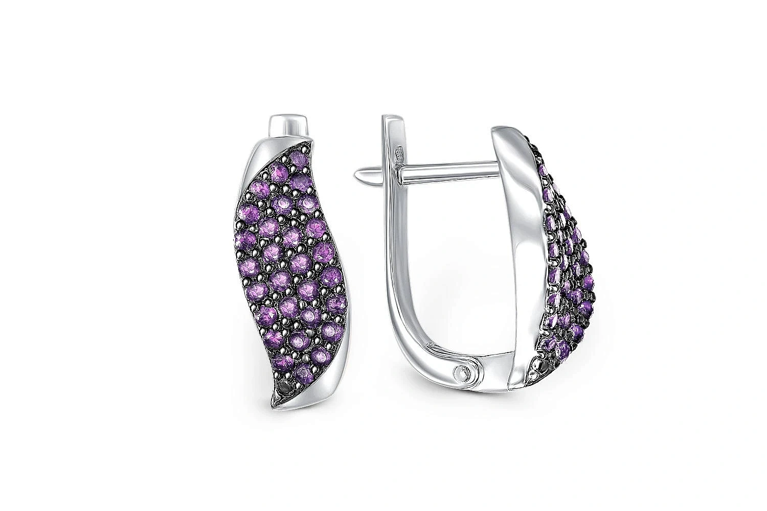 Серьги из белого золота с 60 фианитами