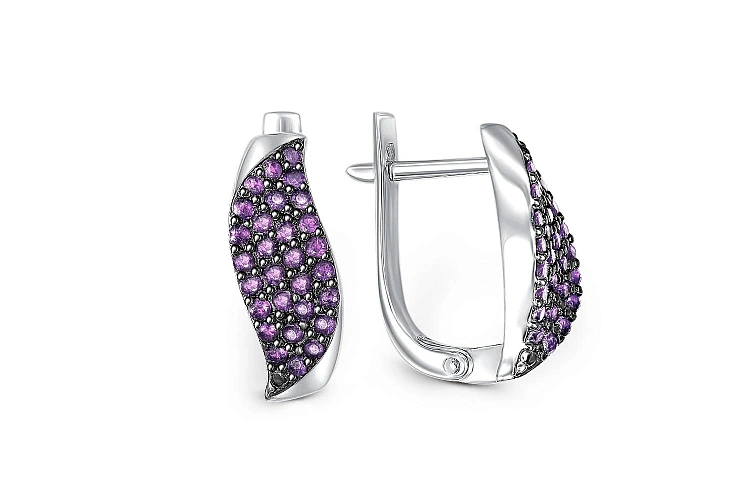 Серьги из белого золота с 60 фианитами