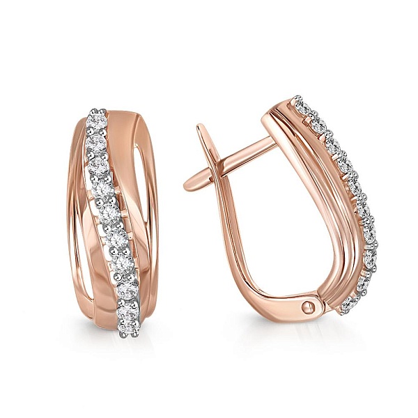 Серьги из красного золота с 20 фианитами