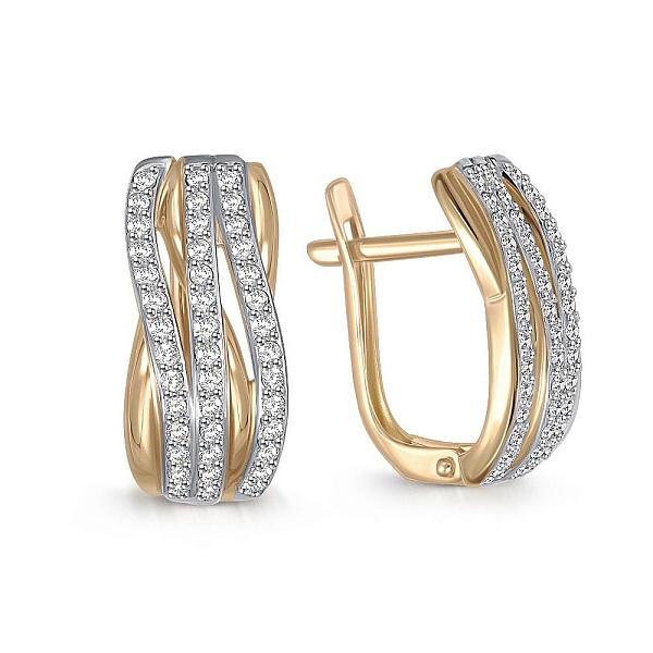 Серьги из жёлтого золота с 84 фианитами