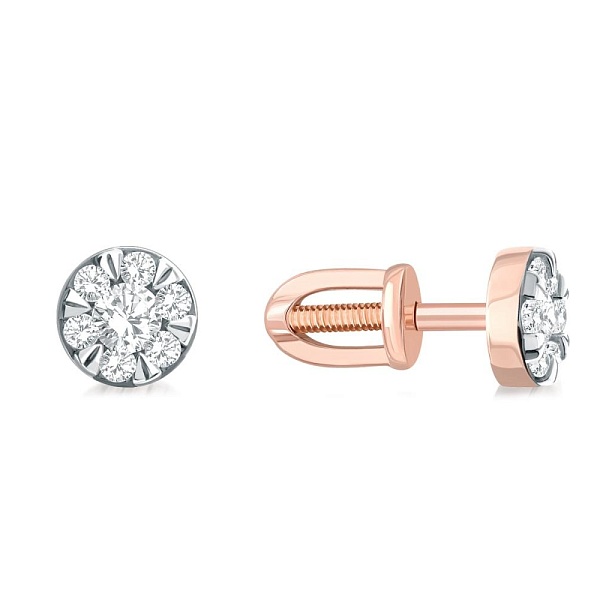 Серьги-пусеты Малинки из красного золота с 14 муассанитами