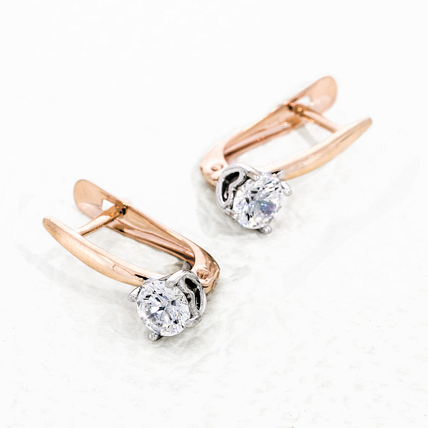 Серьги из красного золота с 2 кристаллами swarovski