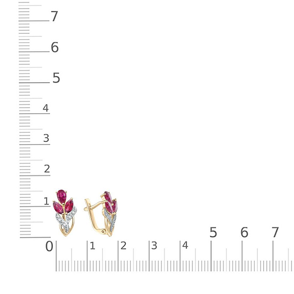 Серьги Цветы из жёлтого золота с 6 рубинами и 8 бриллиантами