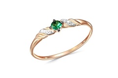 Кольцо из красного золота с изумрудом и 6 бриллиантами