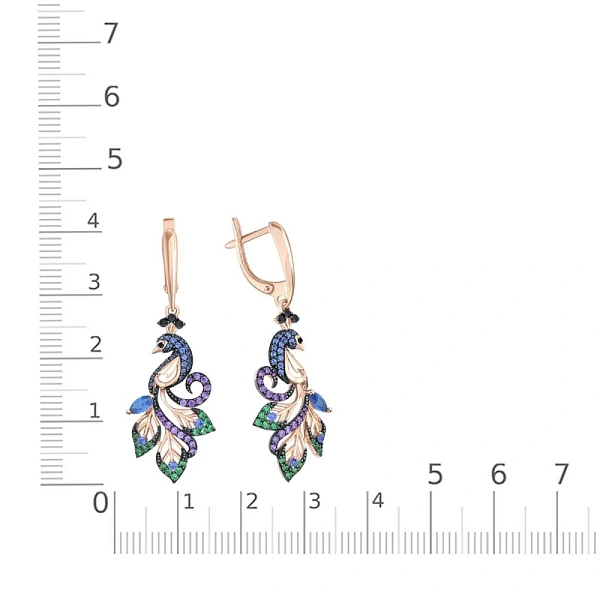 Серьги Птицы из красного золота с 126 фианитами