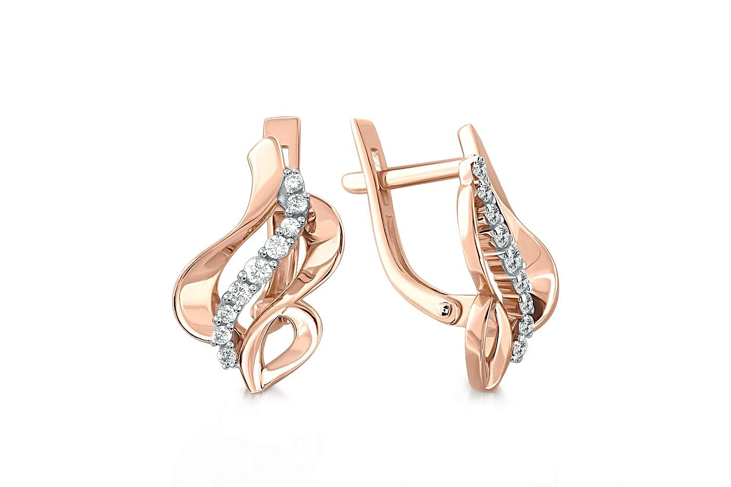 Серьги из красного золота с 18 фианитами