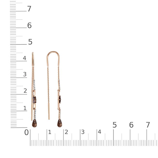 Серьги-продёвки из жёлтого золота с 4 раухтопазами и 20 фианитами