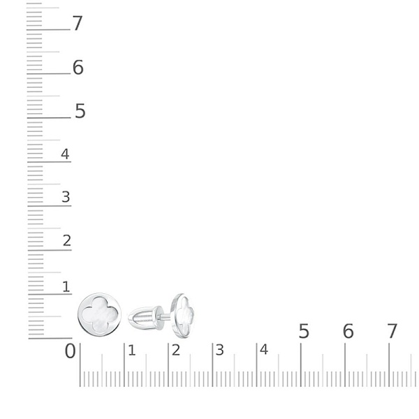Серьги-пусеты Клевер из белого золота с перламутром