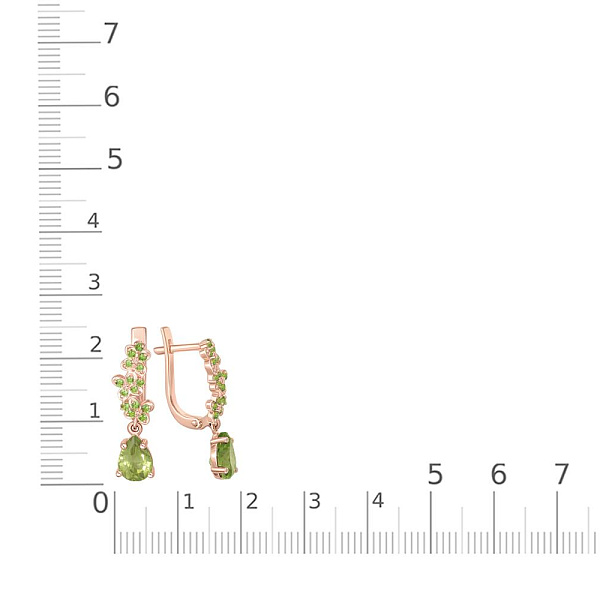 Серьги из красного золота с 32 хризолитами