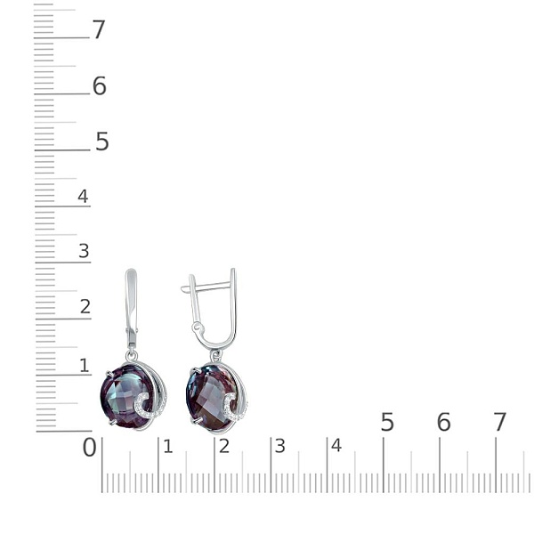 Серьги из белого золота с 2 александритами и 16 фианитами