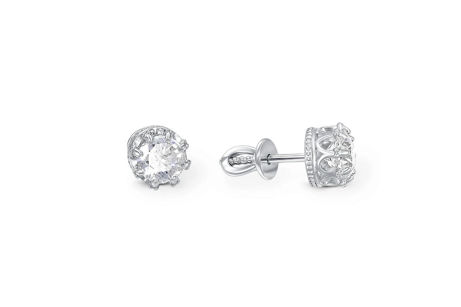 Серьги-пусеты Короны из белого золота с 2 кристаллами swarovski