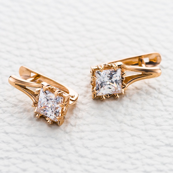 Серьги из красного золота с 2 кристаллами swarovski