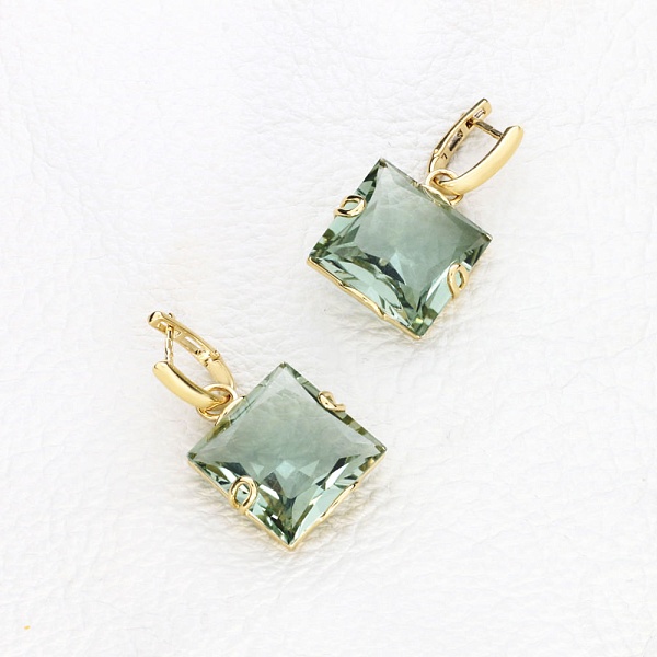 Серьги-трансформеры из жёлтого золота с 2 кварцами