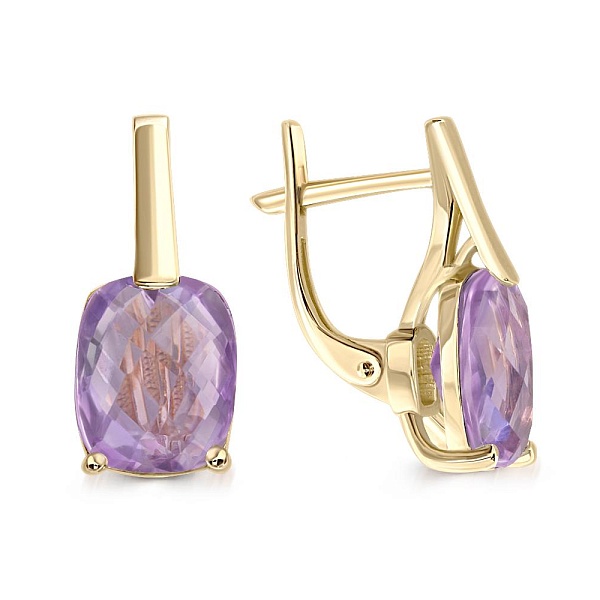 Серьги из жёлтого золота с 2 аметистами