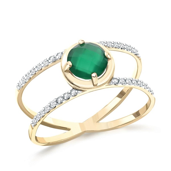 Кольцо из жёлтого золота с агатом и 32 бриллиантами