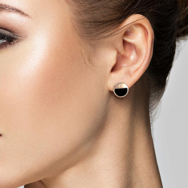 Серьги-пусеты Круги из красного золота с 2 ониксами