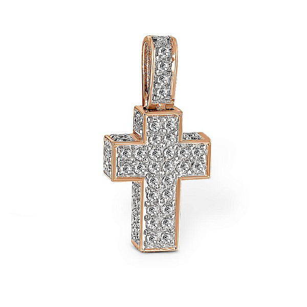 Крест из красного золота с 71 фианитами