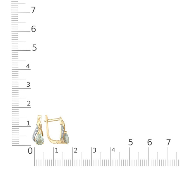Серьги из жёлтого золота с 2 аметистами и 6 фианитами