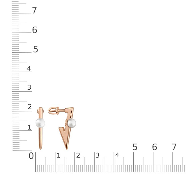 Серьги-пусеты из красного золота с 2 жемчужинами