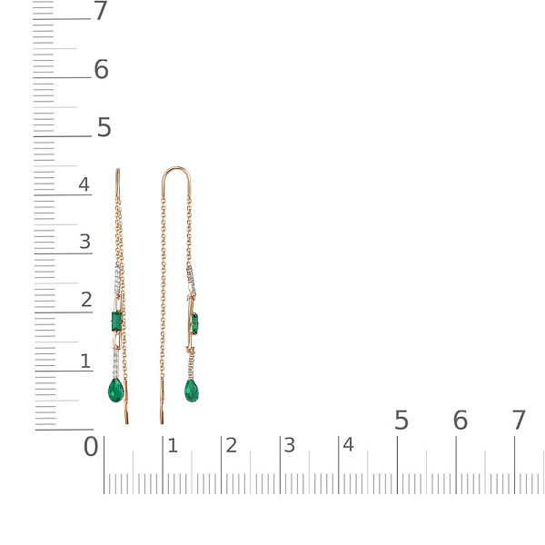Серьги-продёвки из красного золота с 4 агатами и 20 фианитами
