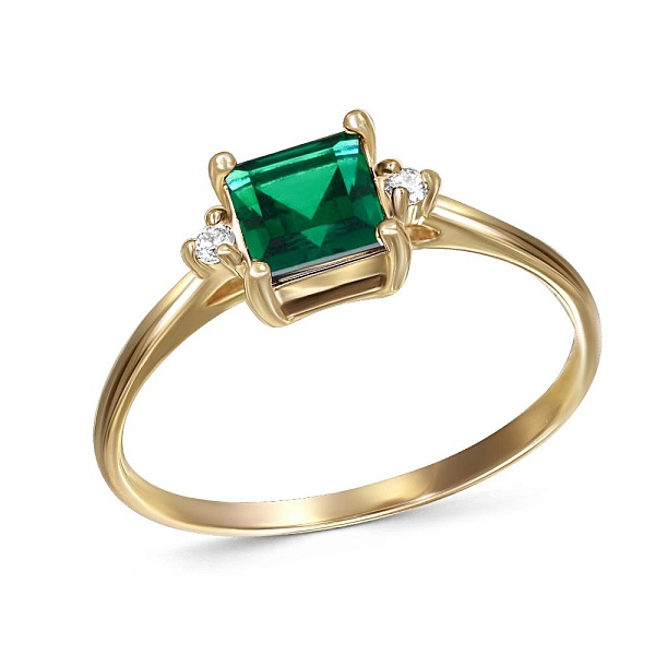 Кольцо из жёлтого золота с изумрудом и 2 бриллиантами