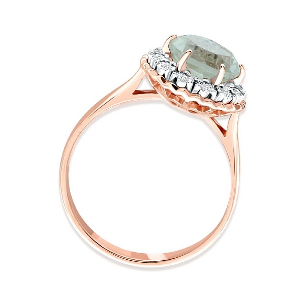 Кольцо из красного золота с празиолитом и 12 бриллиантами