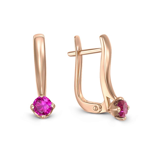 Серьги из красного золота с 2 корундами