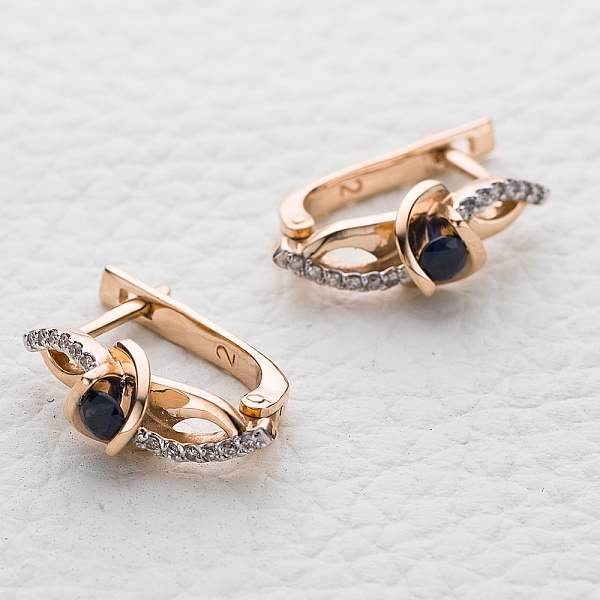 Серьги из красного золота с 2 сапфирами и 24 бриллиантами