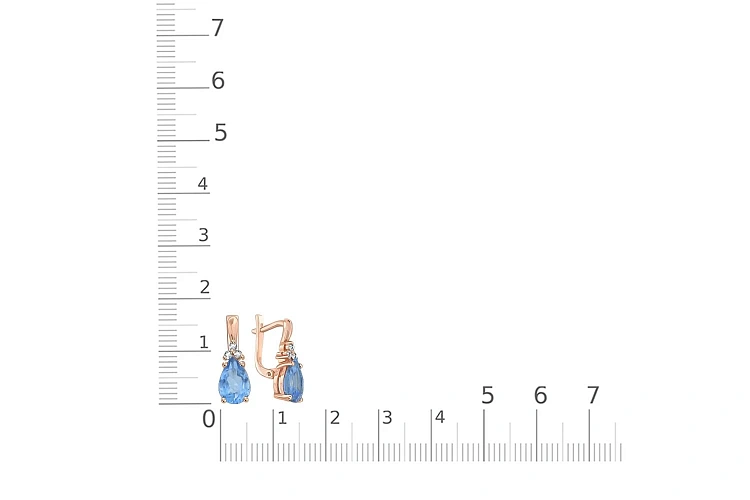 Серьги из красного золота с 2 топазами swiss и 6 фианитами