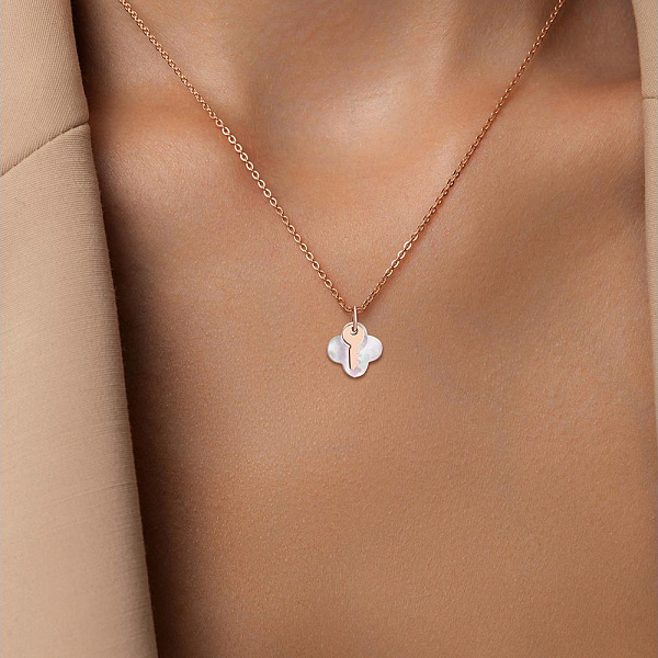 Подвеска Ключик из красного золота с перламутром