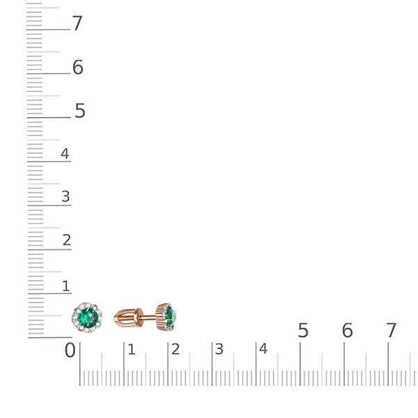 Серьги-пусеты из красного золота с 2 изумрудами и 16 бриллиантами