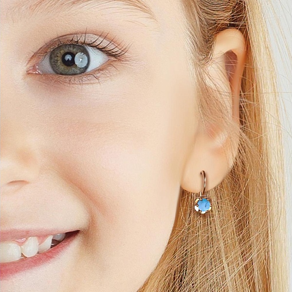 Детские серьги Цветы из красного золота с бирюзой