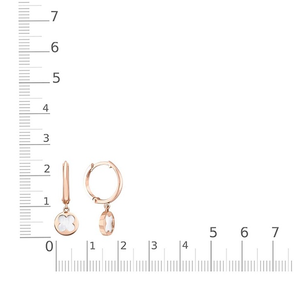 Серьги Клевер из красного золота с перламутром