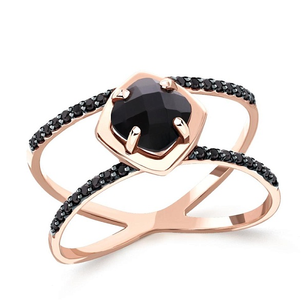 Кольцо из красного золота с агатом и 32 бриллиантами