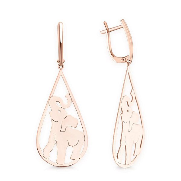 Серьги Слоники из красного золота без вставок