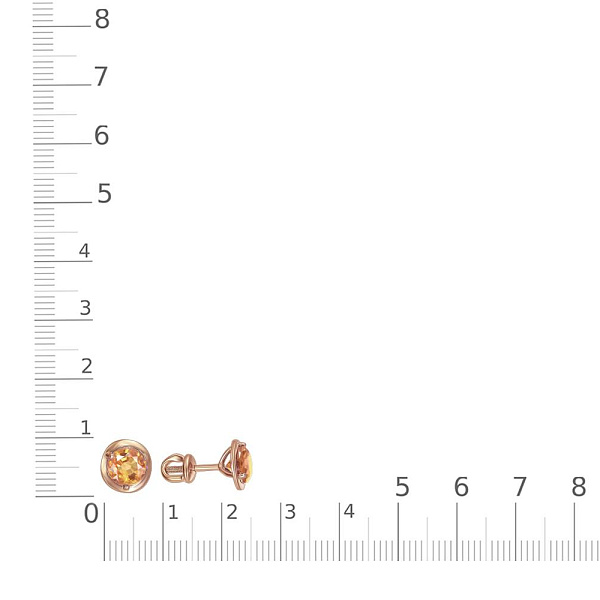 Серьги-пусеты из красного золота с 2 цитринами