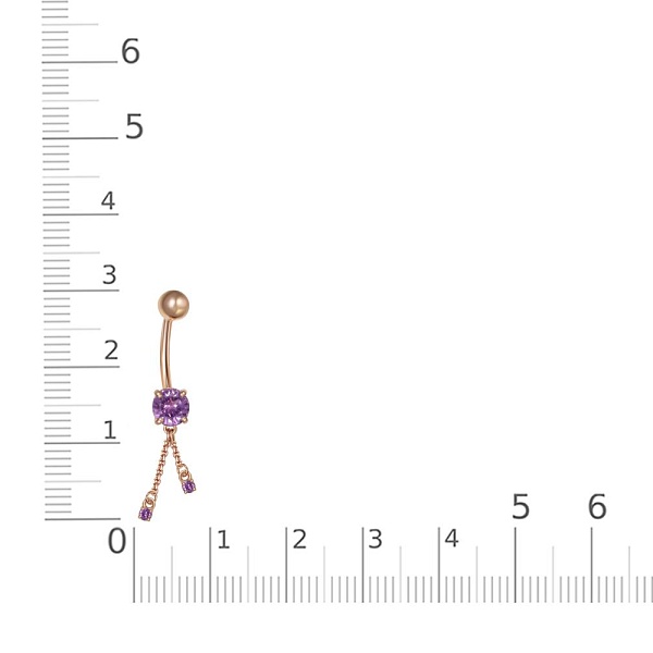 Пирсинг из красного золота с 3 аметистами