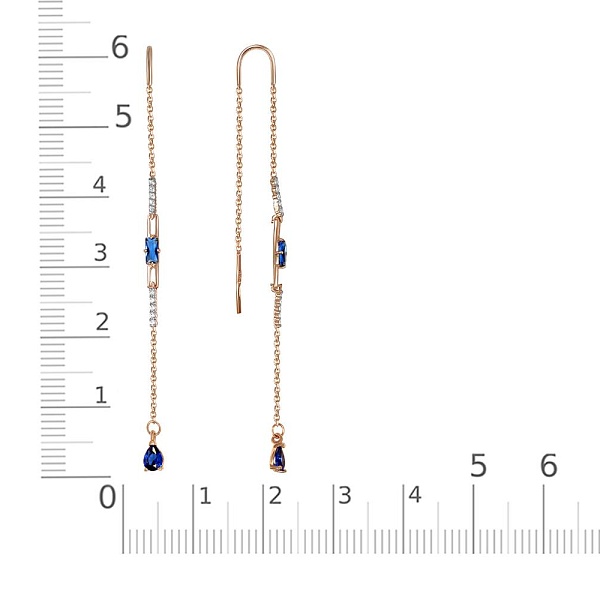 Серьги-продёвки из красного золота с 24 фианитами