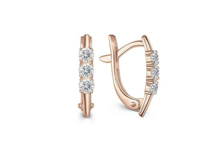 Серьги из красного золота с 6 фианитами