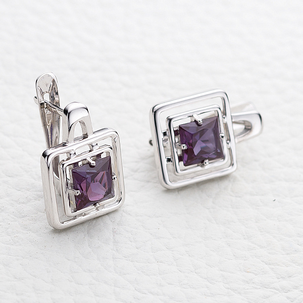 Серьги из белого золота с 2 александритами