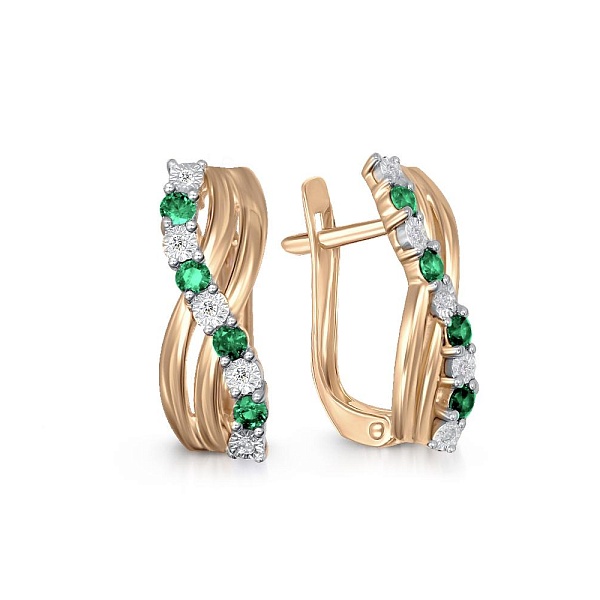 Серьги Дорожки из жёлтого золота с 8 изумрудами и 10 бриллиантами