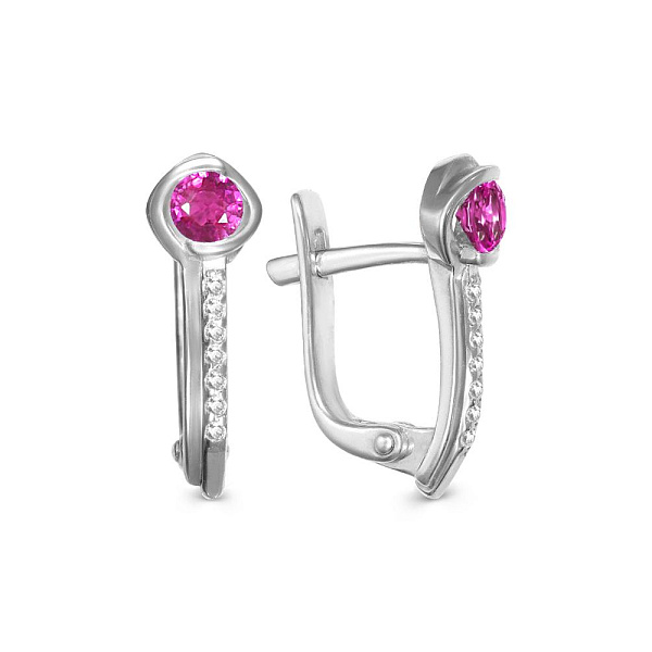 Серьги из белого золота с 2 корундами и 14 бриллиантами