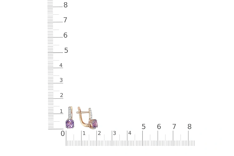 Серьги из красного золота с 2 аметистами и 10 фианитами