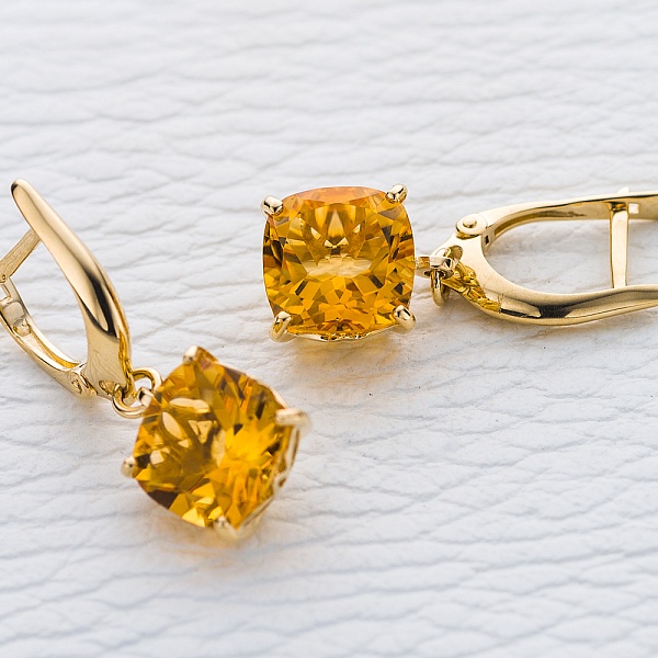 Серьги из жёлтого золота с 2 цитринами
