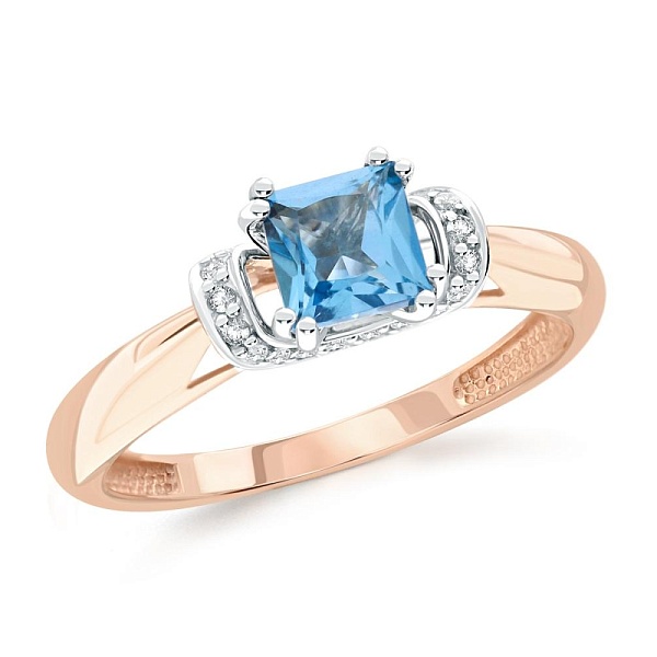 Кольцо из красного золота с топазом swiss и 22 фианитами