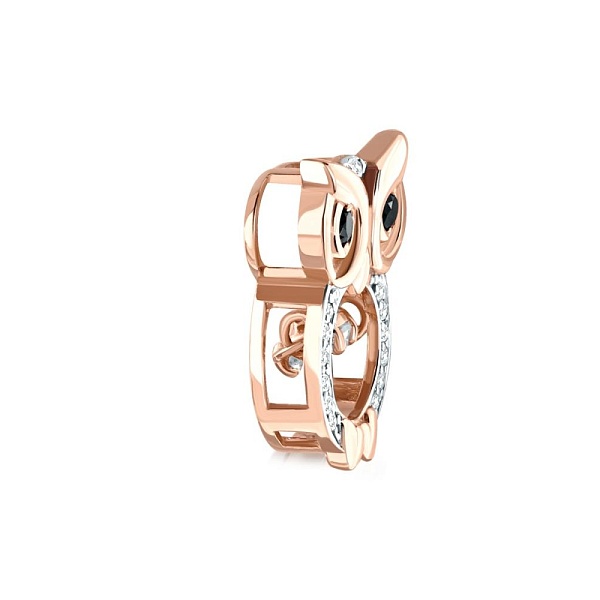 Подвеска Сова из красного золота с 14 муассанитами и 2 бриллиантами