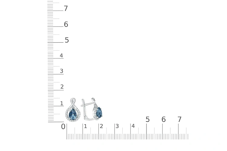 Серьги из белого золота с 2 топазами лондон и 34 фианитами